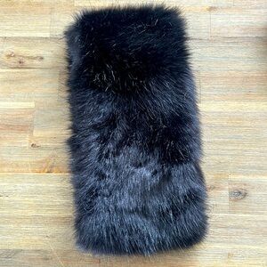 shiny black faux fur scarf